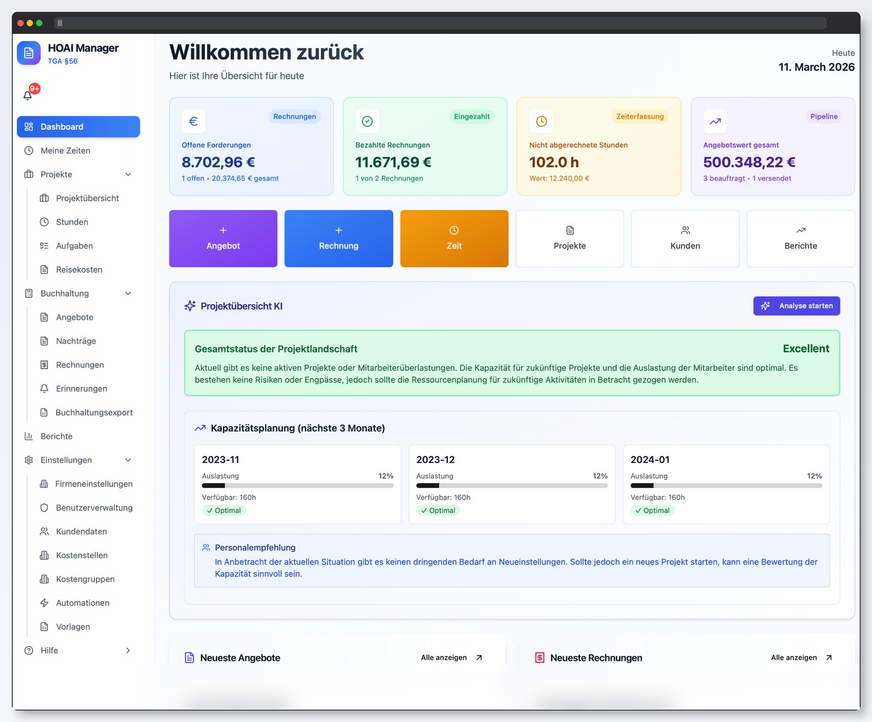 TGAassist: Screenshot vom HOAI-Manager.