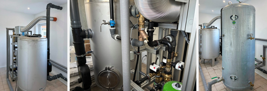 Bild 2 Kompakte Kombianlage: Oxidationsfilteranlage mit Feinstaubfiltration und Enthärtungsanlage. In einem Druckwasserbehälter wird das von Eisen und Mangan gereinigte Trinkwasser zwischengespeichert.