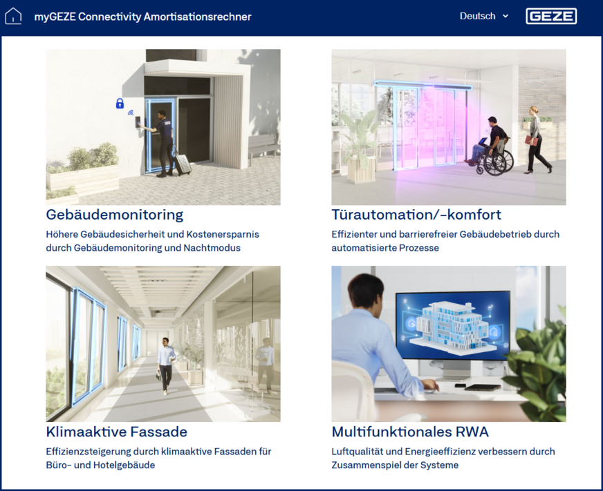 Geze: myGeze Connectivity Amortisationsrechner.