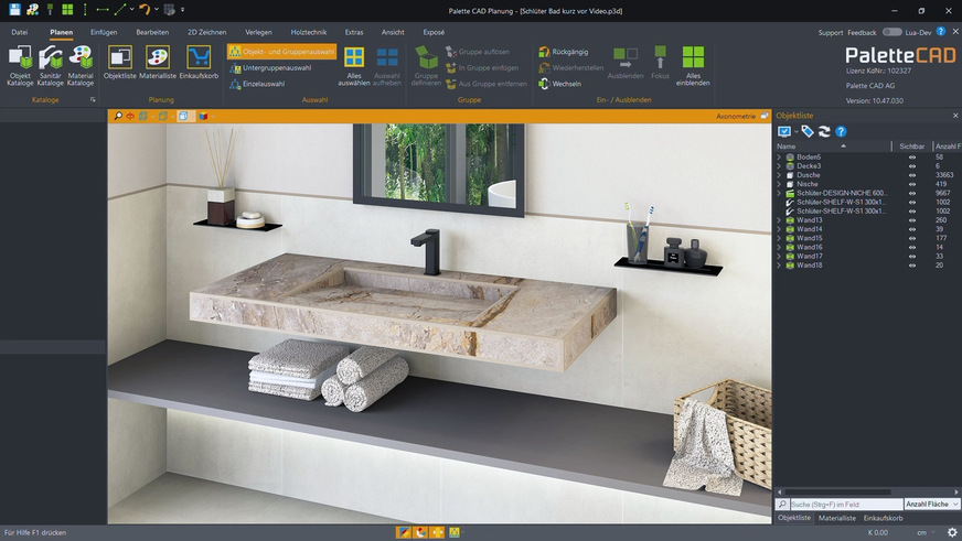 Per Klick entsteht aus der Badplanung in Palette CAD ein fotorealistisches Rendering.