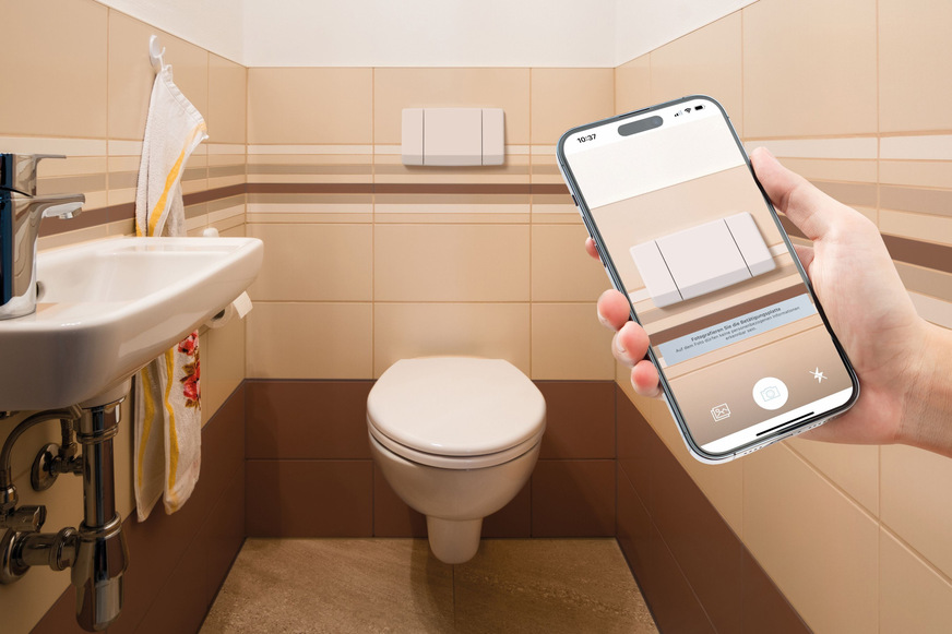 Der Produkterkenner in der App Geberit Pro identifiziert das Produkt per Handykamera und zeigt alle verfügbaren Ersatzteile an.