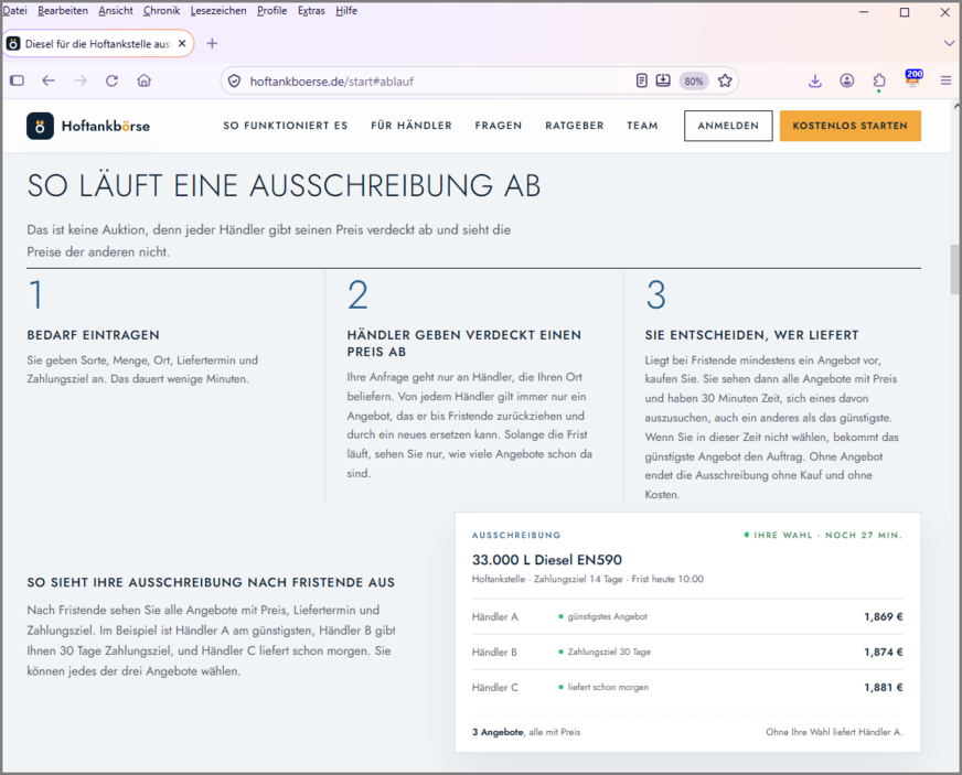 Hoftankbörse: Kraftstoff für Netzersatzanlagen ausschreiben.