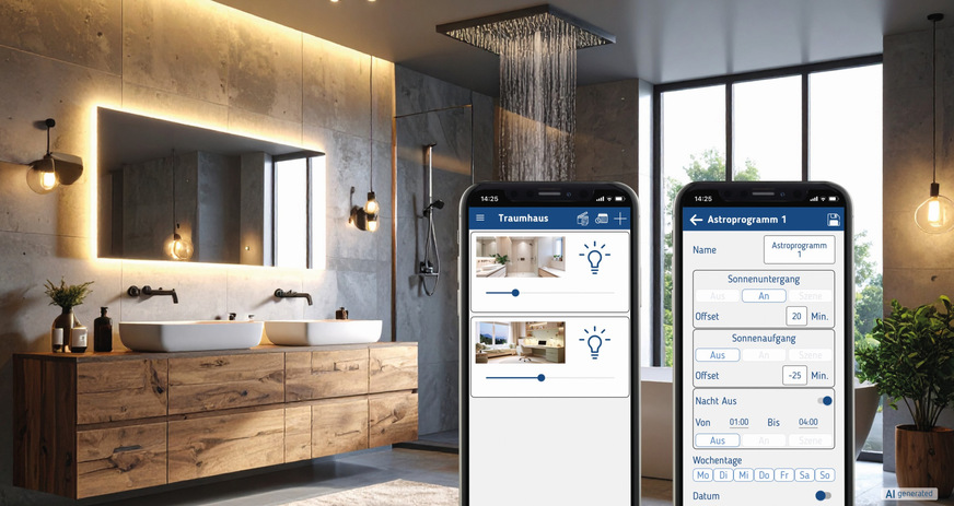 Theben: Funktionen wie Dimmen, Schalten und Lichtsteuerung lassen sich per App programmieren.