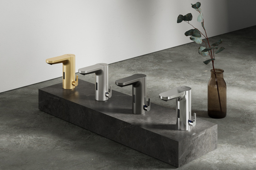 Schell: Celis E² mit den PVD-Beschichtung Brushed Gold, Brushed Silver und Brushed Graphite sowie Chrom-Oberfläche.