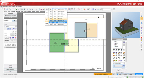 Die Grundlage aller Berechnungen und Nachweise bildet das Gebäude-Datenmodell, das mit dem integrierten CAD-Modul HottCAD komfortabel erstellt werden kann