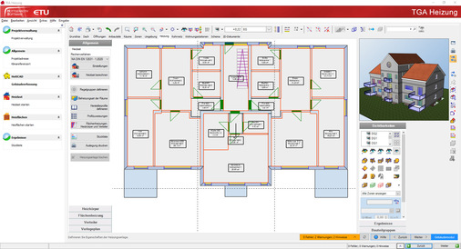 Die Grundlage aller Berechnungen und Nachweise bildet das Gebäude-Datenmodell, das mit dem integrierten CAD-Modul HottCAD komfortabel erstellt werden kann