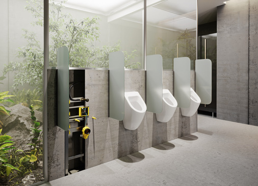 Viega: Urinal-Spülung über einen Sensor im Siphon. - © Viega
