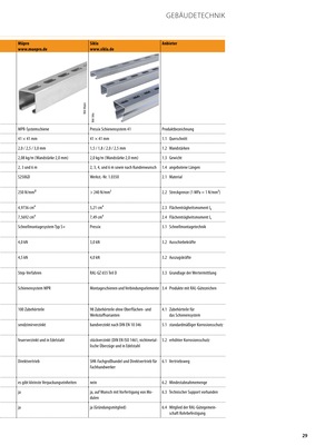 Vergleichsübersicht Montageschienen, Stand 09-2020, Tabelle 2 von 3 - © Gentner Verlag
