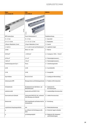 Vergleichsübersicht Montageschienen, Stand 09-2020, Tabelle 2 von 3