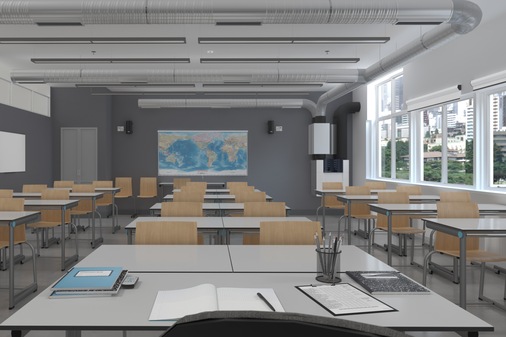 Klassenzimmer mit installiertem Schullüftungssystem von Zehnder. - © Zehnder
