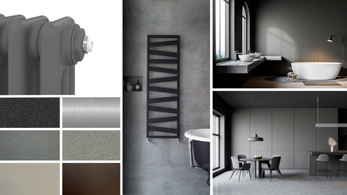 Die Farben der Farbwelt, „Mono material concrete – Mono-Material Beton“, sind geprägt von einer rohen, ausdrucksstarken Beton-Optik mit monochromen Anthrazit- und Grautönen.