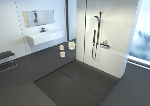 Kessel Die Duschrinne Linearis Infinity lässt sich individuell kürzen und verlängern – geradlinig mit unsichtbaren Steckverbindungen und um die Ecke mit angewinkelten Verbindungsstücken.