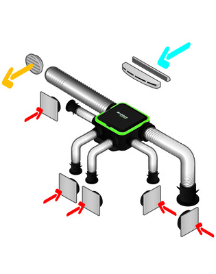 Exhausto by Aldes: EasyHome PureAIR Compact Premium Set mit Fenster-Zuluftelement AirFilter.