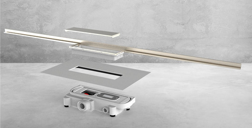 Plancofix Connect von Jung Pumpen in Kombination mit der Dallmer-Duschrinne CeraWall Connect.