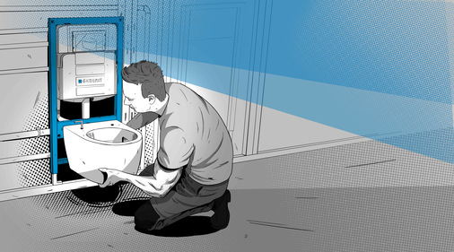 Beim Montagewettbewerb mit Kollegen können Interessierte testen, wie leicht sich die neue WC-Keramik Acanto mit dem raffiniert einfachen EFF3-Befestigungssystem installieren lässt.