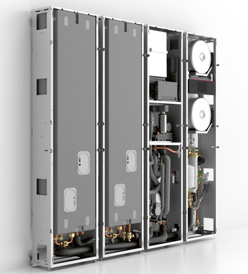 Viessmann Invisible: Inneneinheit der Wärmepumpe Vitocal 200-SI (rechts) und 250-l-Speicher-Wassererwärmer (links).