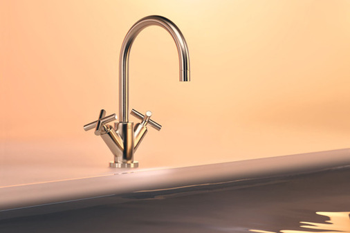 Dornbrachts Goldoberflächen enthalten je nach Farbgebung 22 bis 23,9 Karat Gold. Hier Tara in Champagne (22kt Gold) . - © Dornbracht /  Foto: Johannes Bauer
 Dornbrachts Goldoberflächen enthalten je nach Farbgebung 22 bis 23,9 Karat Gold. Hier Tara in Champagne (22kt Gold) .