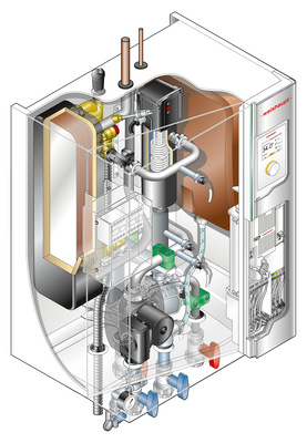 Weishaupt: Schnittgrafik der Hydraulikeinheit der Wärmepumpe Splitblock WSB.
