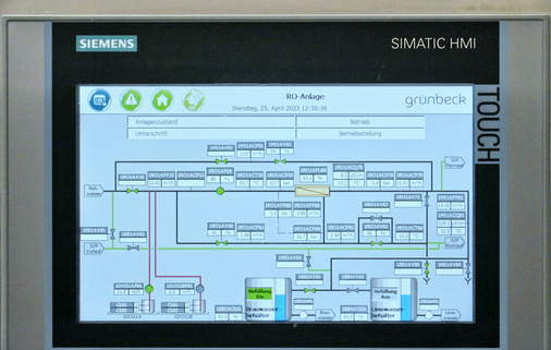 Übersichtlich und einfach: Ein täglicher kurzer Kontrollblick auf die Steuerung der Wasseraufbereitung reicht aus. Ansonsten läuft die Anlage vollautomatisch. - © Grünbeck
