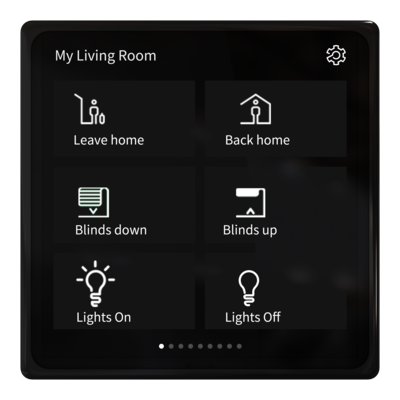 Schneider Electric: Exemplarische Displaybelegung der KNX-Steuereinheit „SpaceLogic KNX 4 Zoll Mini Touch“.