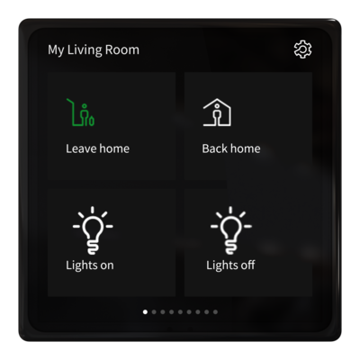 Schneider Electric: Exemplarische Displaybelegung der KNX-Steuereinheit „SpaceLogic KNX 4 Zoll Mini Touch“.