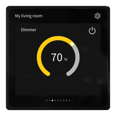 Schneider Electric: Exemplarische Displaybelegung der KNX-Steuereinheit „SpaceLogic KNX 4 Zoll Mini Touch“.