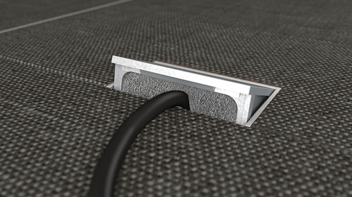 Hager: Leitungsaustritt über einen Kabelauslass mit Wippe beim Bodenkanal BKG.