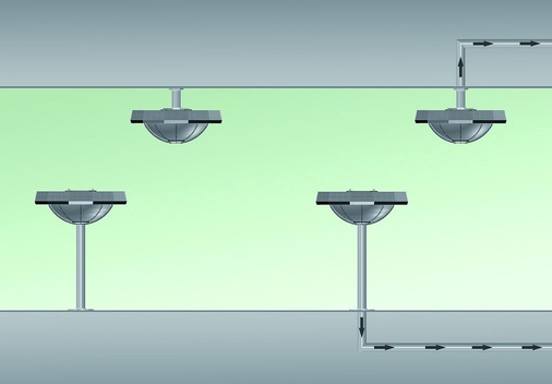 GEA Clarifair lässt sich auf dem Boden oder ­unter der Decke montieren. Es kann in der Umluft­version (linke Bildhälfte) mit Filtern ­eingesetzt oder an eine Zentrallüftung ­angeschlossen werden.