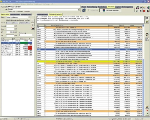 Im Preisspiegel können Bieter alphabetisch, nach Preisen oder in der Reihenfolge der Angebotseröffnung gegenübergestellt werden.