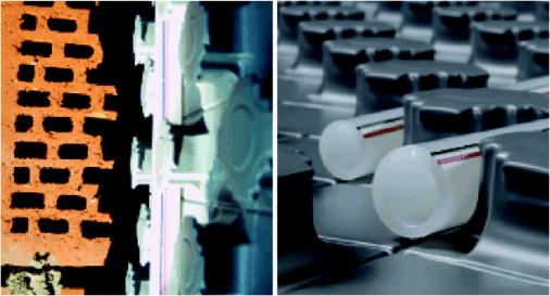 Der Außenwandaufbau besteht aus Mauerwerk, einer 10 cm starken Dämmschicht aus Mineralwolle und 3 cm TectoSystemplatten und schließt mit einem Klinkerstein (11,5 cm) ab. Insgesamt wurden in dem Neubau des Verwaltungsgebäudes von Mefus & Frisch 1200 m2 des Uponor Flächentemperiersystems Tecto verbaut, 200 m2 davon in der Fassade.