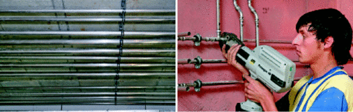 Die gesamte Bandbreite des Edelstahlsystems Sanpress von Viega in den Dimensionen 15 bis 108 mm kam in dem Neubau der Uni-Klinik Leipzig zum Einsatz. Mit dem ebenso kompakten wie leistungsstarken Akku-Presswerkzeug Pressgun 4B konnten die Rohrverbindungen schnell und zuverlässig hergestellt werden.