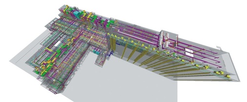 Gesamtmodell des Gebäudes zur Montage, Verpackung und Lagerung von Insulin-Pens von Sanofi-Aventis.