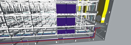 Trassenführung im Hochregallager.
