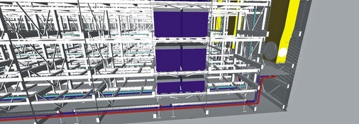 Trassenführung im Hochregallager. - © TCON
