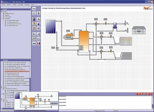 Am Monitor lassen sich Komponenten zu einer kompletten Anlage verschalten und diese anschließend simulieren. - © Vela Solaris
