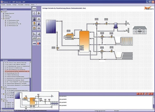 Am Monitor lassen sich Komponenten zu einer kompletten Anlage verschalten und diese anschließend simulieren.