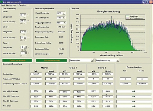 Auslegungs-Ergebnis anhand übersichtlicher Tabellen und Diagramme präsentiert. - © Solarschmiede
