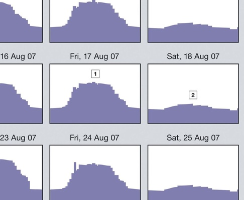 Bild 3 Überwachung des Energieverbrauchs: (1) Laufen Geräte über Nacht? (2) Das Gebäude ist an den Wochenenden geschlossen — wofür wird all diese Energie aufgewendet?