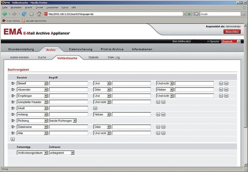 Eine Volltextsuche für das komfortable Auffinden von Inhalten gehört zu den Grundfunktionen von E-Mail-Archivierungssystemen. - © Artec Computer
