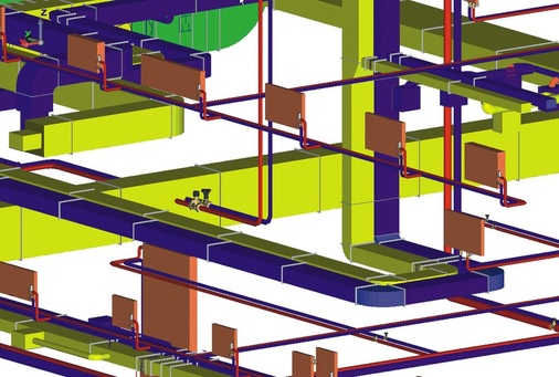 Immer wichtiger werden automatische/visuelle Kollisionsprüfungen, da die Installationsdichte moderner Gebäude zunimmt. - © mh-software
