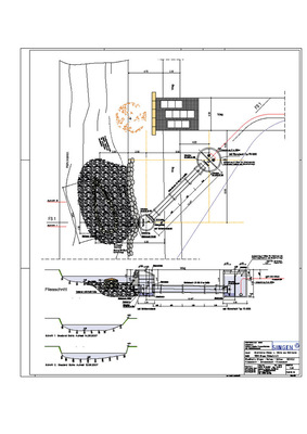 Fließschnitt durch die Wasserfassung mit Schieberschacht und Filterschacht.