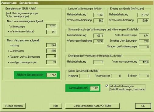 Bild 3 Exemplarisches Simulationsergebnis für Variante 1 (monovalente Wärme-pumpe mit besonders hohem Trinkwarm­wasserverbrauch). - © Hönig / WP-OPT
