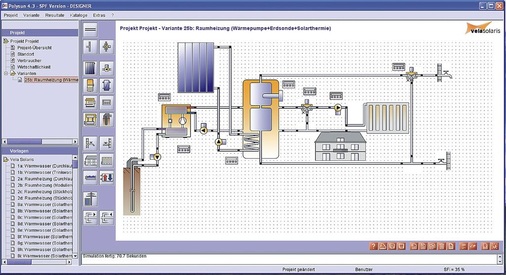 Anlagensimulation am PC: Die einzelnen Komponenten lassen sich zu einer kompletten Anlage zusammenschalten und anschließend simulieren. - © Velasolaris
