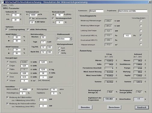 Bild 3 Berechnungsprogramm zur Wirtschaftlichkeit von WRGSystemen. - © Howatherm
