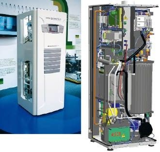 Niedertemperatur PEM-Brennstoffzellen-Heizgerät von Baxi Innotech und Anordnung der Komponenten in dem Vorseriengerät Gamma 1.0.