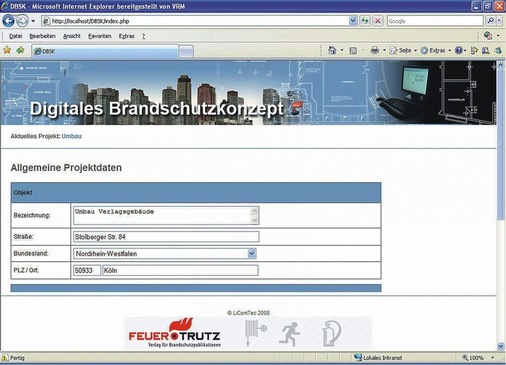 Jedes neue Projekt beginnt mit der Eingabe von Projektdaten.