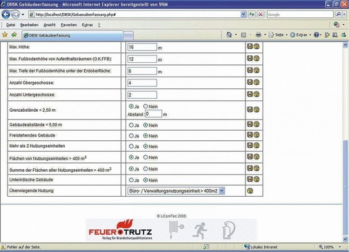 Zu den ersten Eingaben gehören die Gebäudedaten-Erfassung und die brandschutztechnische Einstufung. - © Feuertrutz GmbH
