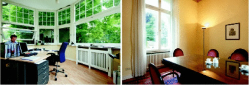 Die vorhandenen Radiatoren wurden im gesamten Gebäude belassen. Die ursprüngliche Überdimensionierung wurde für eine Reduzierung der Vorlauftemperatur genutzt. Zur Beheizung reicht im Auslegungsfall eine Vorlauftemperatur von 50 °C. Auch die schwere Bauweise hat Vorteile für die Beheizung mit einer Luft/Wasser-Wärmepumpe.