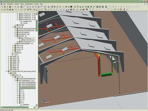 Neu ist die Möglichkeit des IFC-Datenimports: 3D-Hallenmodell inklusive TGA-Planung.