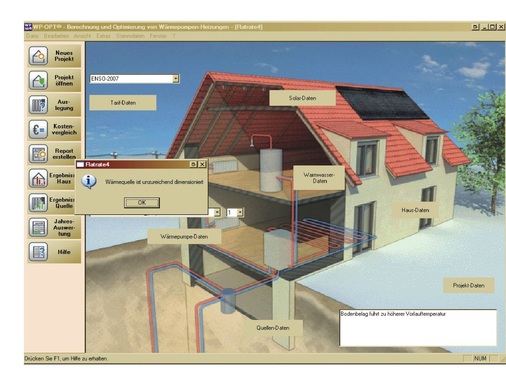 Bild 2 Screenshot der Software WP-OPT zur Berechnung und Optimierung von Wärmepumpenheizungen. Wird der Wärmebedarf bei einer bestehenden Wärmequellenanlage immer weiter erhöht, kann sie sich infolge der Unter­dimensionierung in den Sommermonaten nicht mehr vollständig thermisch regenerieren. - © Hönig
